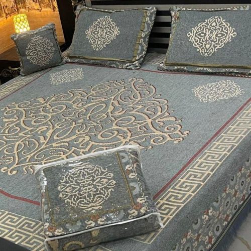 Luxury Velvet jacquard Bedsheet, Sheets for Full Size Bed, 4 Pieces.light gray.