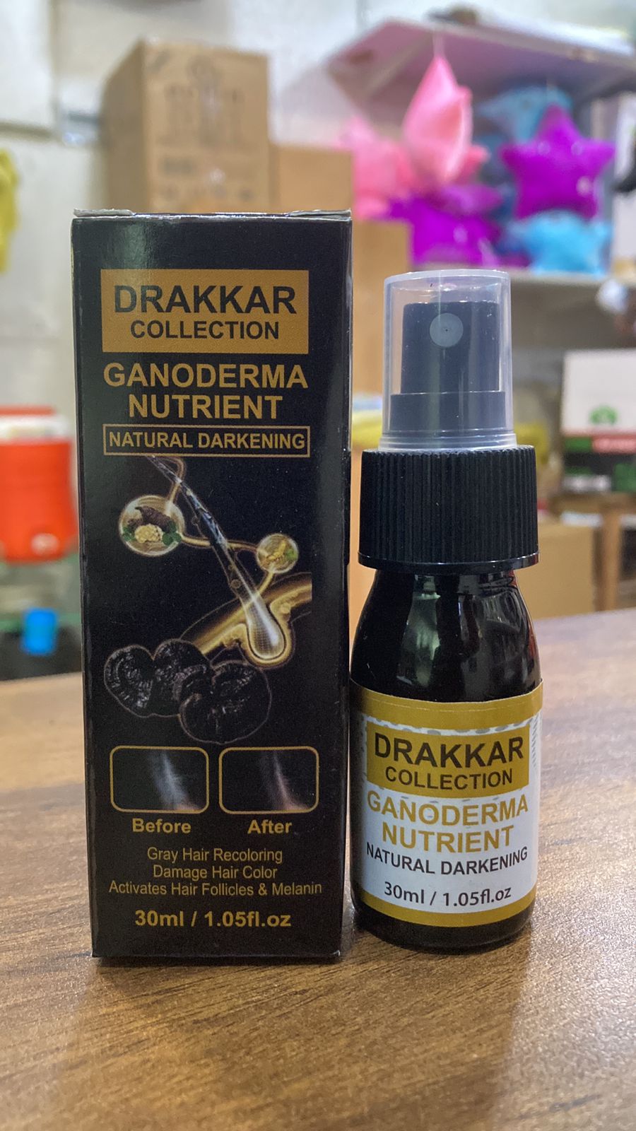 Anti-Greying Hair spray , Drakkar spray for Hair, Organic Ganoderma, Inverted Essence for Grey Hair, Darkens Your Hair Naturally Without Damaging (30ML) - Image 5