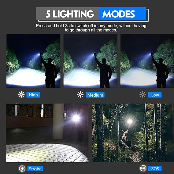 Portable LED flashlight, 3 light intensity modes, USB, - Image 12