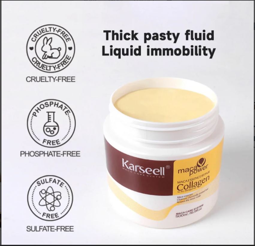Karseell Collagen Maca Hair Treatment Deep Repair Conditioning Hair Mask Argan Oil Coconut Oil Essence for Dry Damaged Hair All Hair Types 16.90 oz 500ml - Image 2
