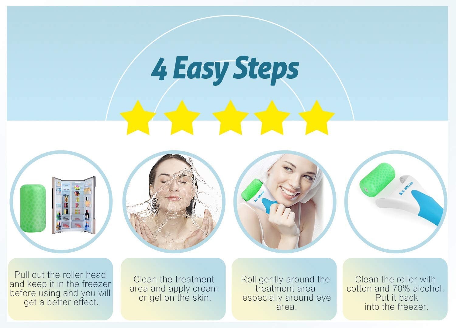 MARZAHAR Ice Roller for Face & Eye Puffiness Relief, Cold Gel Ice Face Roller Massager - Ice Roller Cool Roller For Face Eye Body Facial Shaping Anti Wrinkle Ice Roller Massager Smooth Skin ( Random Color ) - Image 12