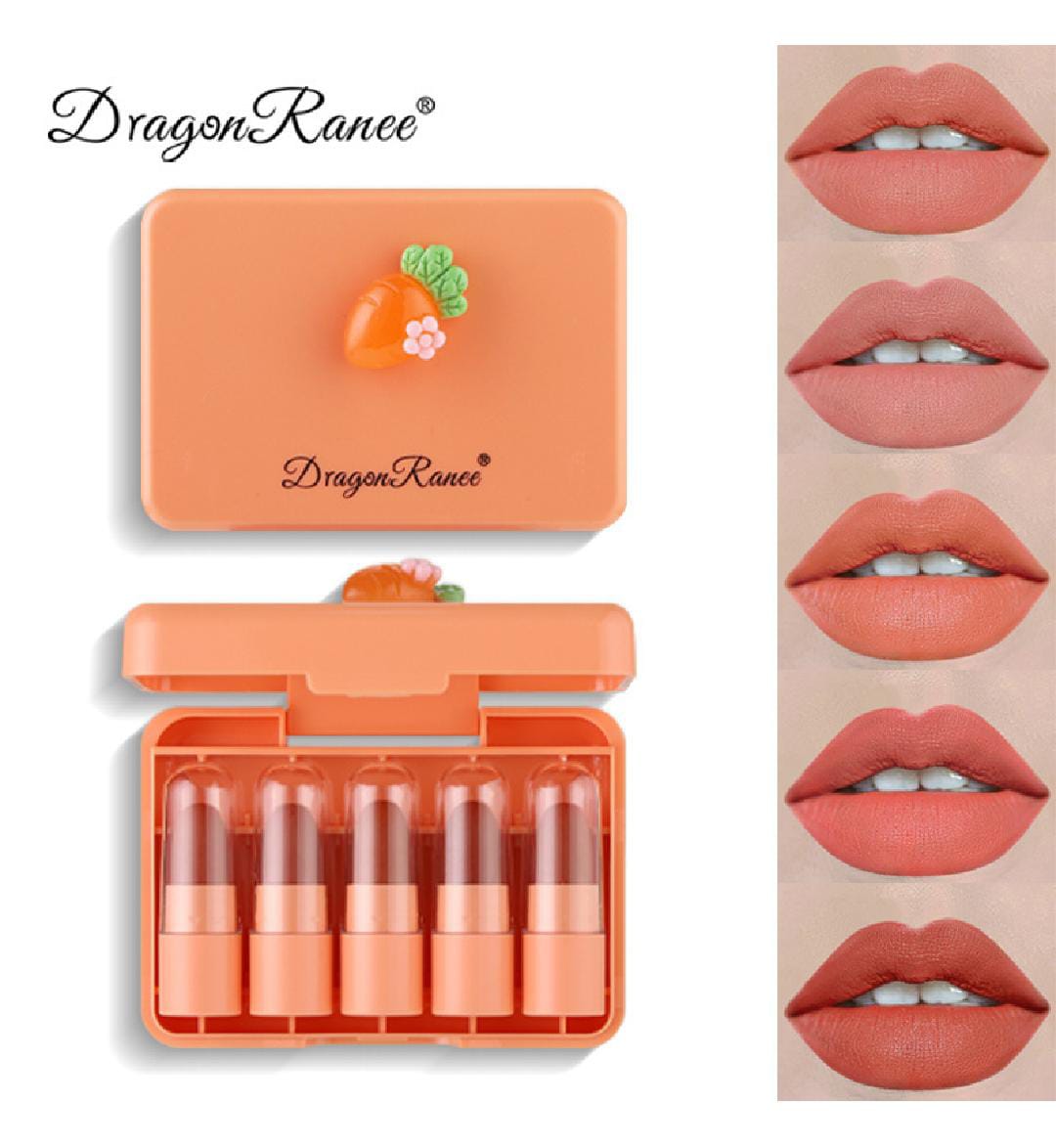 5 Pcs Dragon Ranee Carrot Mini Lipstick Set | Long Lasting Makeup Waterproof Lipstick (Random Color) - Image 6