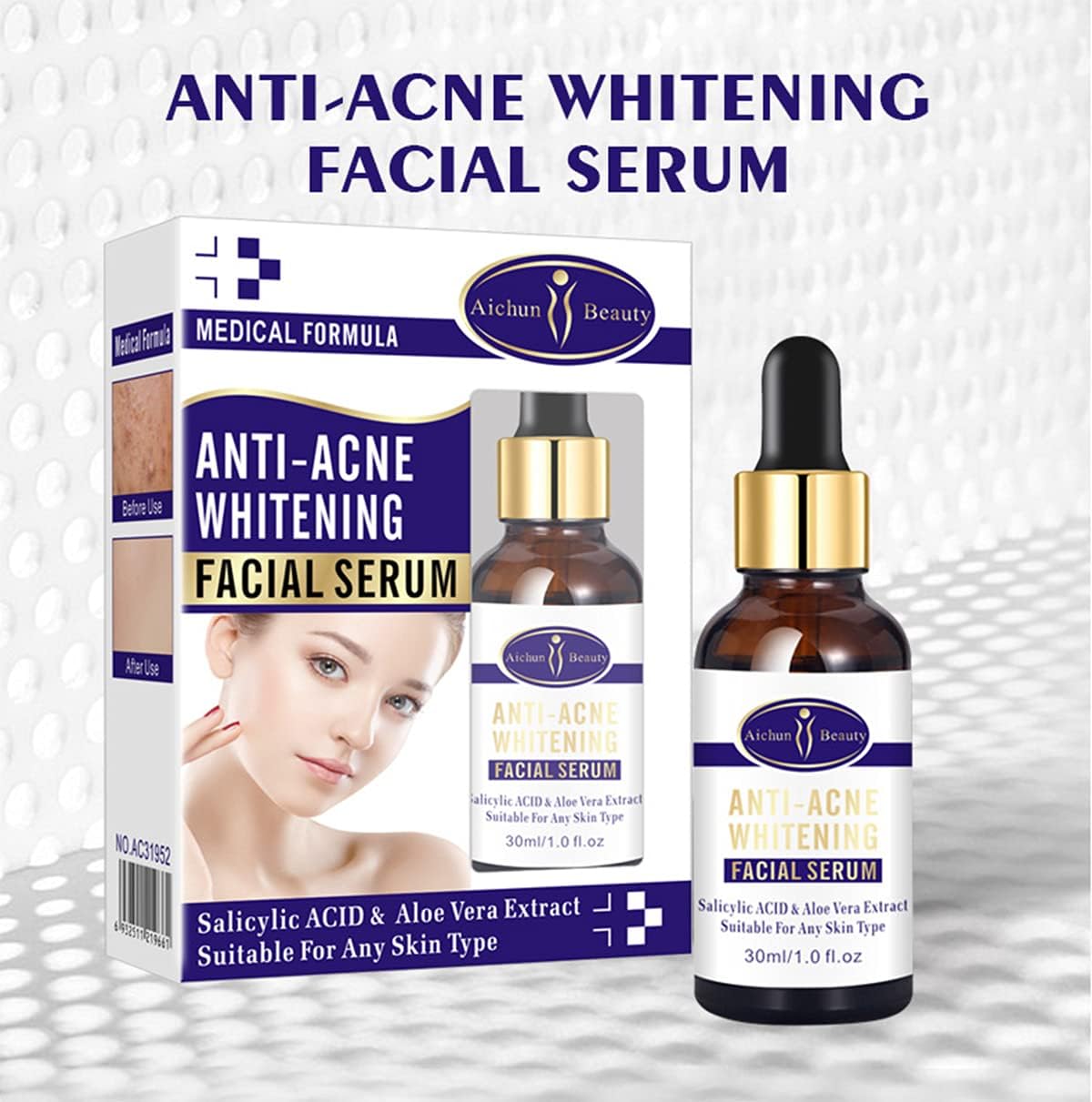 Aichun Beauty Anti - Acne Whitening Facial Serum Aloe Vera Extract Salicylic Acid Repairs Damaged Skin | 30ml - Image 8