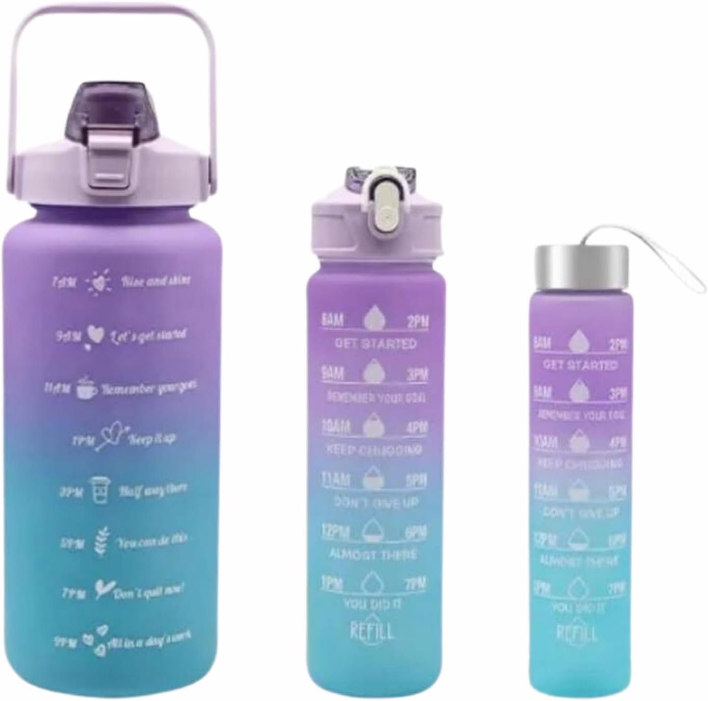 Sports Water Bottles 3 Pcs Set with Motivational Time Marker & Leak Proof Flip Top Lid (random color) - Image 5