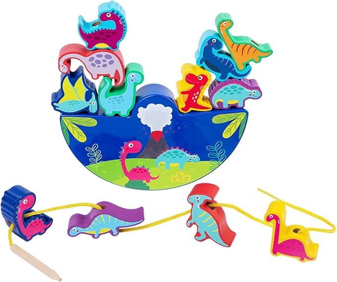 Dinosaur Toy from 3 Years Wooden Toy Stacking Game Wooden Balancing Stacking Stones Game 3D Montessori Threading Game Wooden Toy Motor Skills Toy Learning Toy Gifts for Children - Image 6