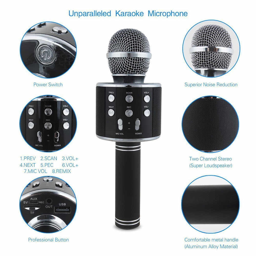 WS-858 Wireless Bluetooth Handheld Karaoke Portable Microphone with Built-in Rechargeable Speaker (random color) - Image 2