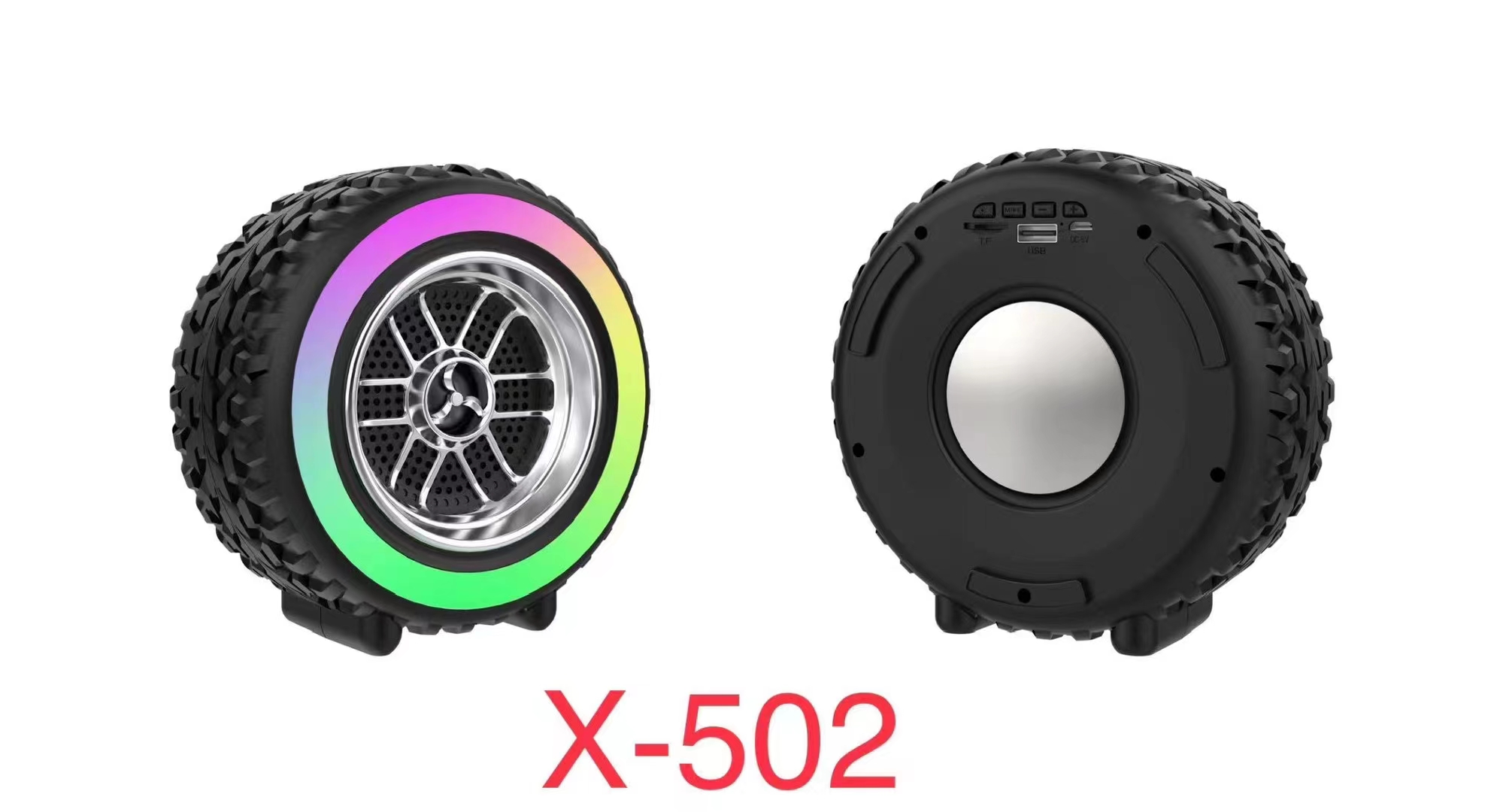 X-502 RGB Wheel-Shaped Wireless Speaker with Subwoofer Portable USB/BT Card Playback for Parties Computer Use - Image 3