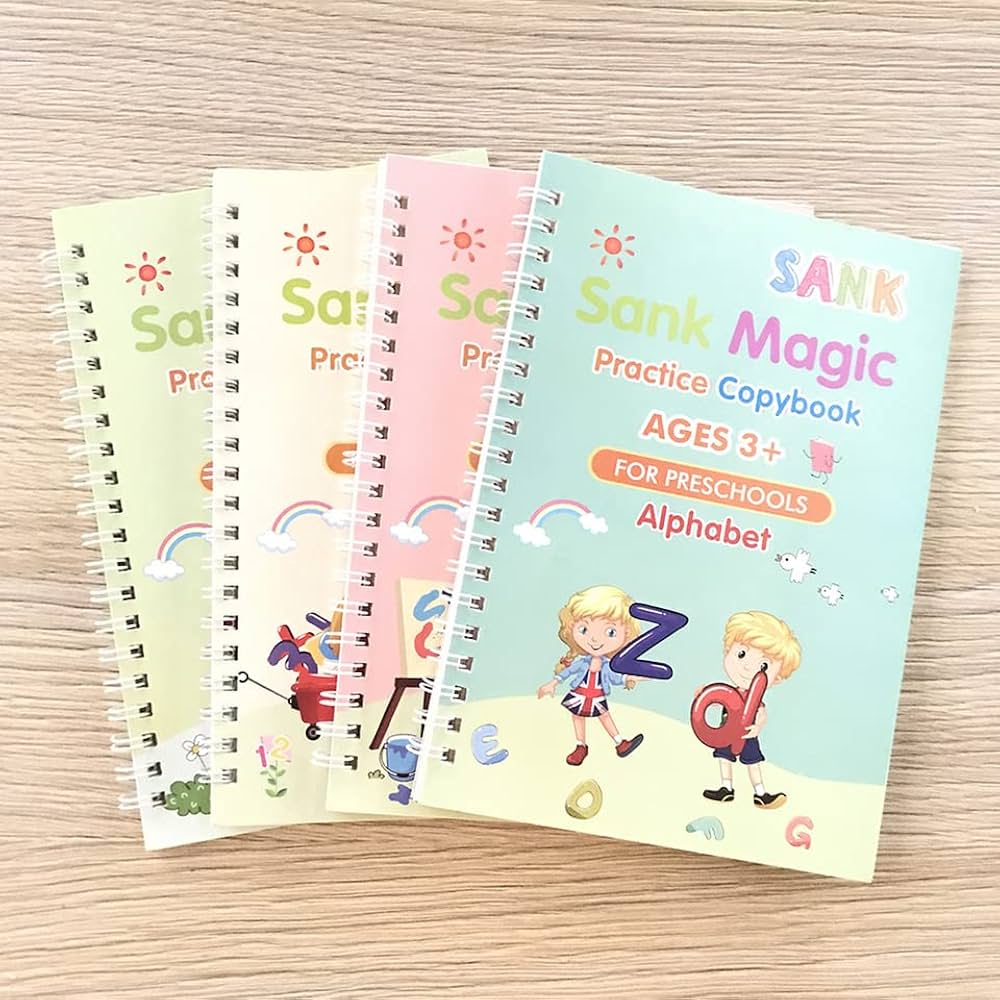 Set of 4 Sank Magic Learning Book with Magic Pen & 5 refills, Practice book For Montessori children Tracing Handwriting - Image 3