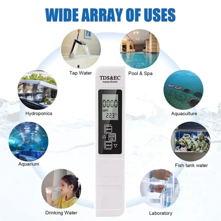 Portable Digital Water TDS, EC, And Temperature Meter (3-in-1) With ATC Function, 1ppm Resolution, 0-9990ppm Purity Tester - Image 10