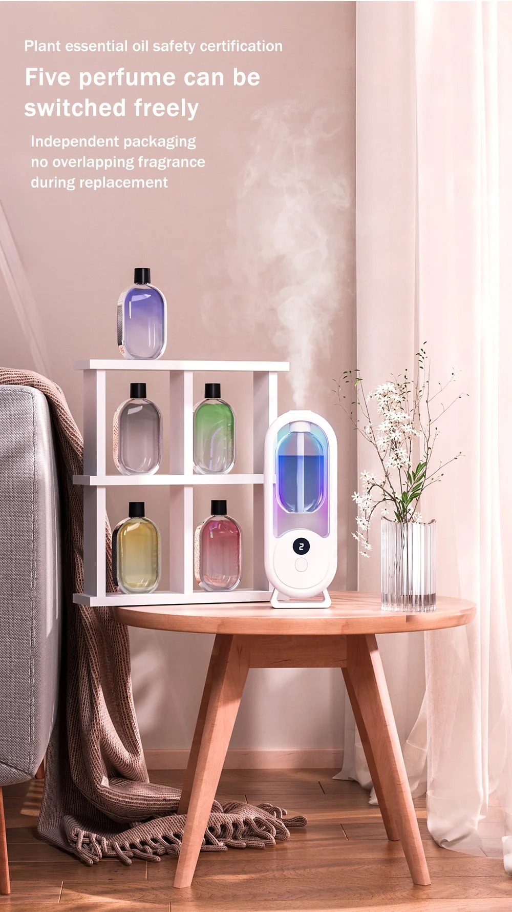 Rechargeable 5-Mode Aromatic Diffuser - Timed Essential Oil Air Freshener for Bedroom, Living Room & Bathroom 50ml - Image 8