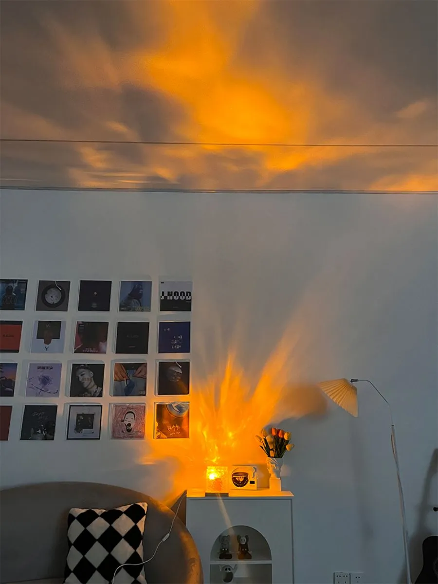 Dynamic Rotating Water Ripple Night Light 3 Colors Flame Crystal Lamp for Living Room Study Bedroom (No remote Attached USB cable) - Image 10