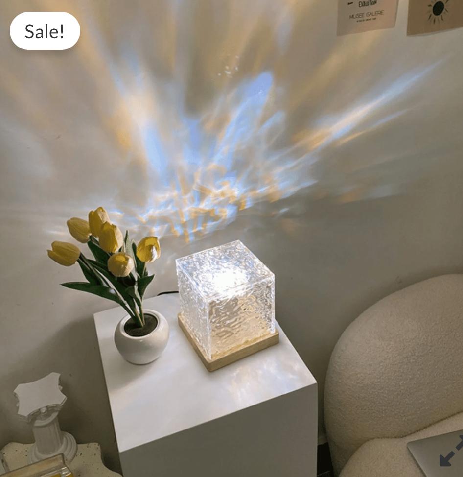 Dynamic Rotating Water Ripple Night Light 3 Colors Flame Crystal Lamp for Living Room Study Bedroom (No remote Attached USB cable) - Image 5