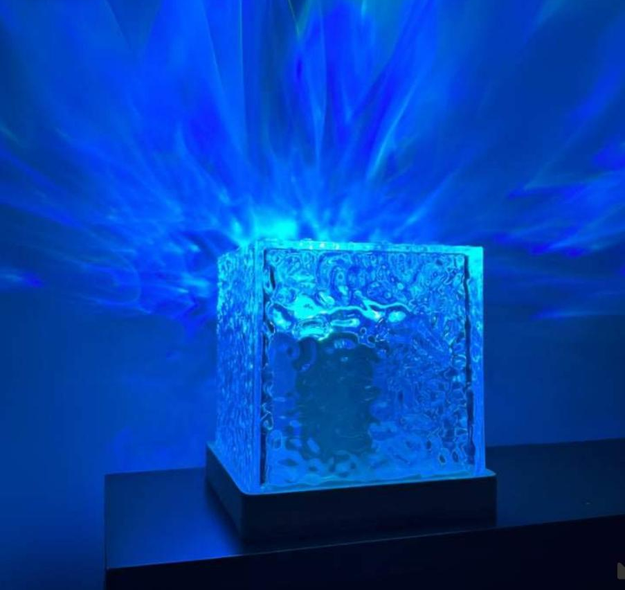 Dynamic Rotating Water Ripple Night Light 3 Colors Flame Crystal Lamp for Living Room Study Bedroom (No remote Attached USB cable) - Image 3