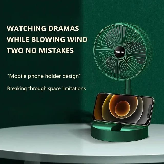 Rechargeable - Portable Telescopic Folding Fan Table Desk Fan | 3 Speeds Adjustable height Fan (Random color) - Image 4