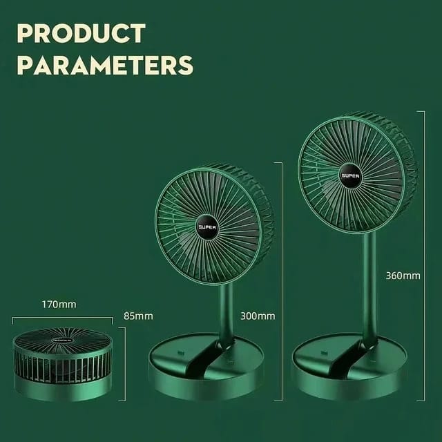 Rechargeable - Portable Telescopic Folding Fan Table Desk Fan | 3 Speeds Adjustable height Fan (Random color) - Image 3
