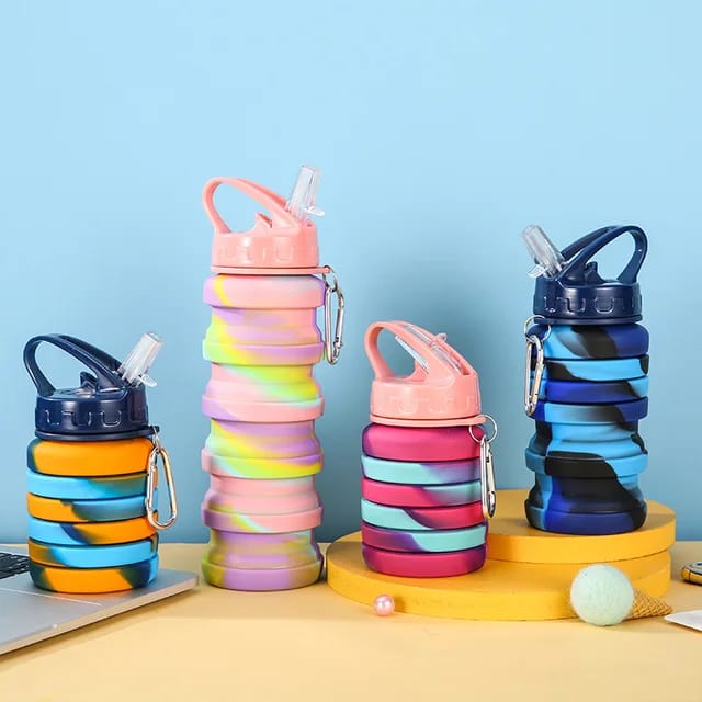 Expandable Silicone Sipper Water Bottle for Sports, Trekking, Cycling, Gym, School Water Bottle with Snap Hook 500 Ml (random color) - Image 3