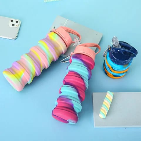 Expandable Silicone Sipper Water Bottle for Sports, Trekking, Cycling, Gym, School Water Bottle with Snap Hook 500 Ml (random color) - Image 5