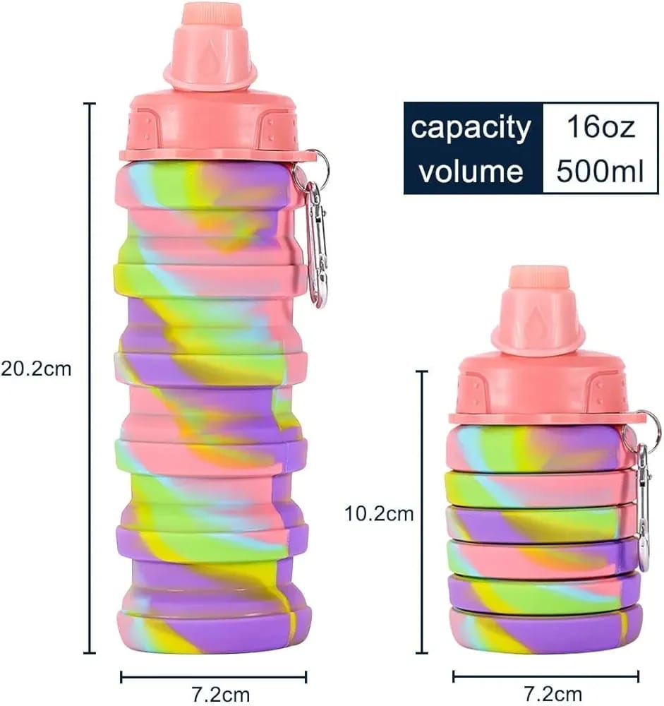 Expandable Silicone Sipper Water Bottle for Sports, Trekking, Cycling, Gym, School Water Bottle with Snap Hook 500 Ml (random color) - Image 6