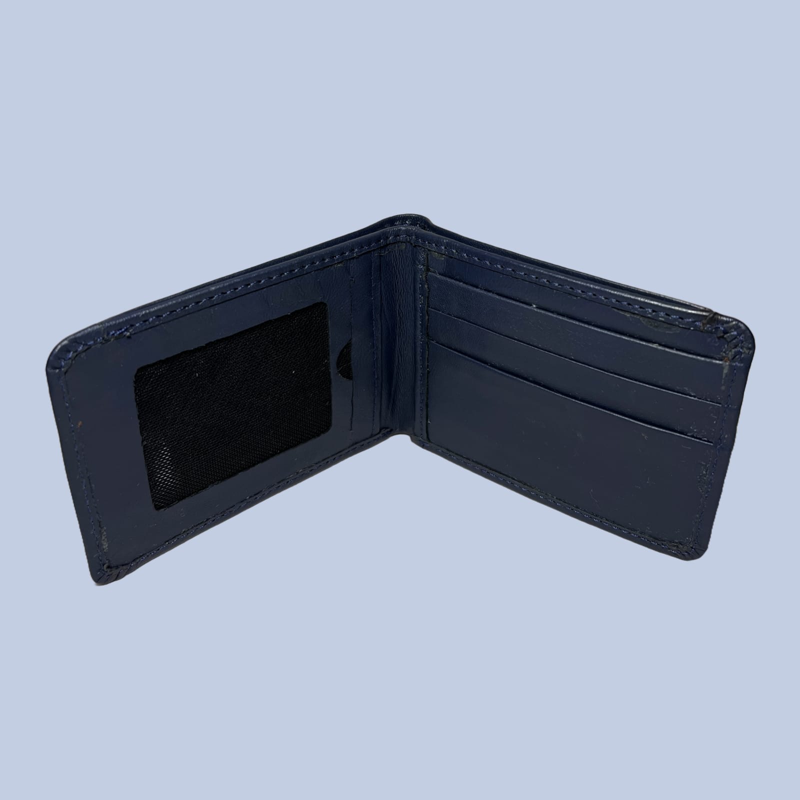 buffalo Leather Plain Wallet Men Short Wallet Purse Small Vintage Wallets Card Holder ( dark blue ) - Image 6