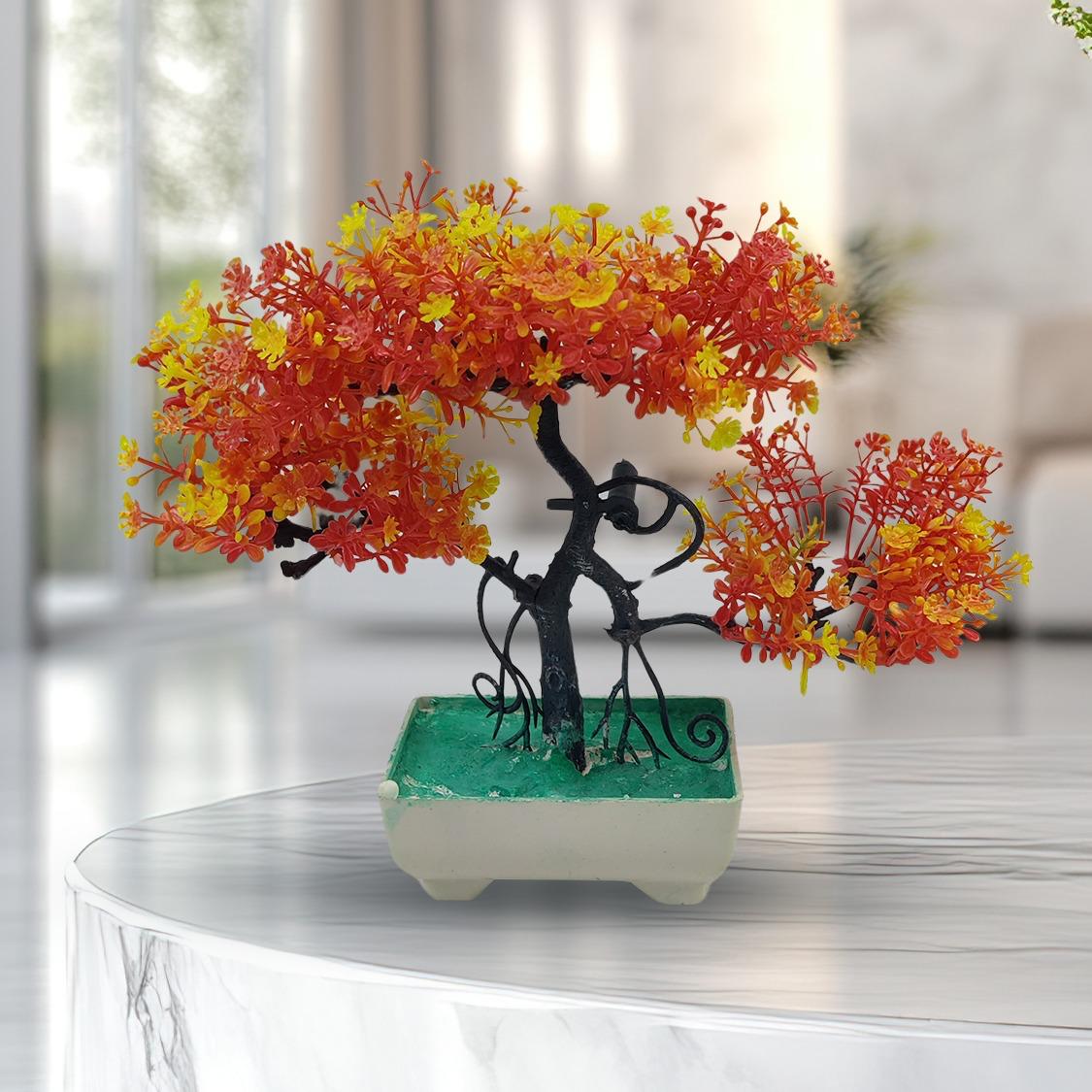 Orange Artificial Bonsai Tree ( 1 Piece )- Bonsai Tree Room Decor for Home, Office & Bedroom | Best Artificial Pot - Image 3