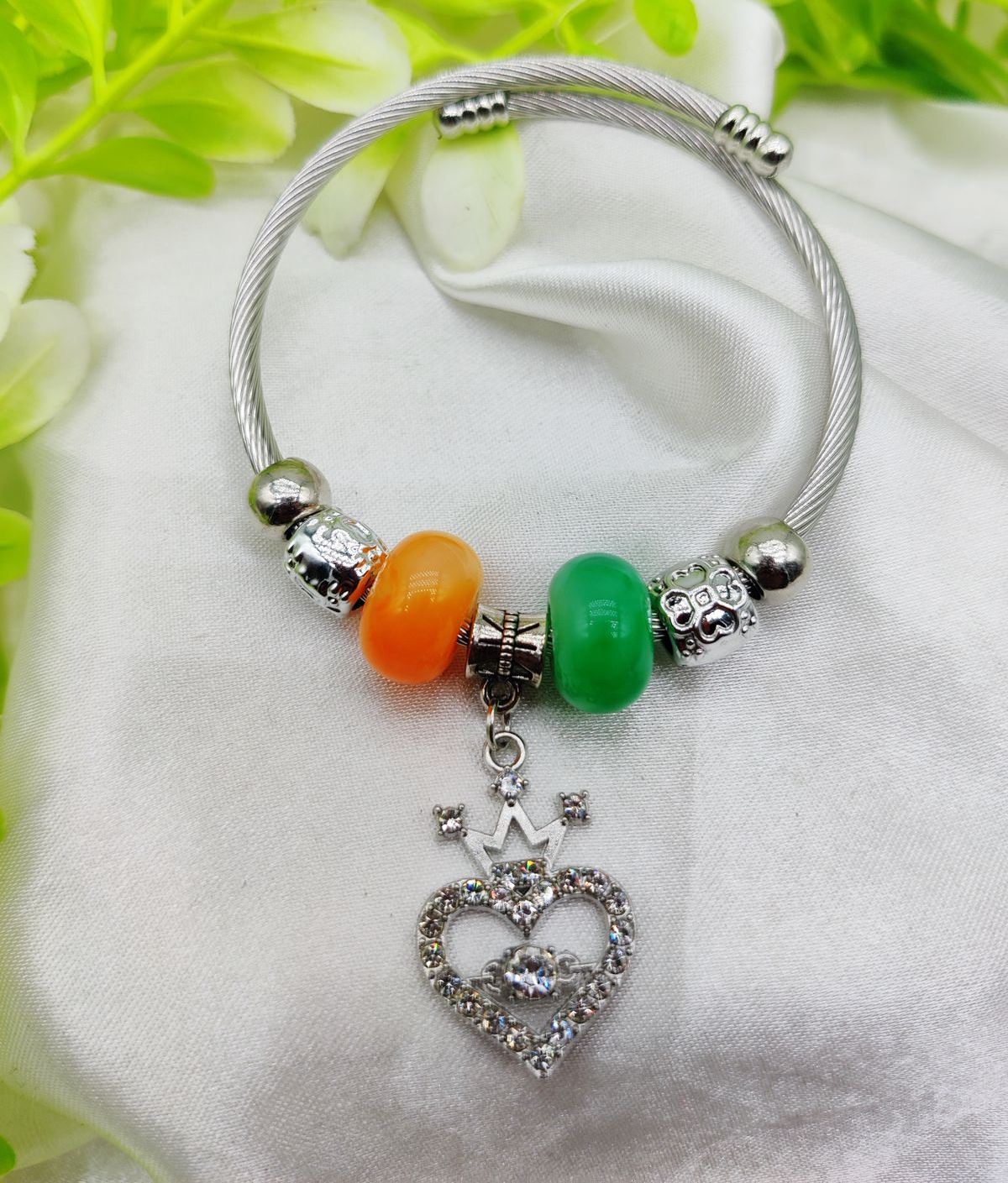 1 Piece Imported Exquisite Silver Pandora Bracelet with Heart Crown Charm and Beaded Details | Best Quality Bracelet For Girls & Women | Girls & Women Jewellery - Image 2