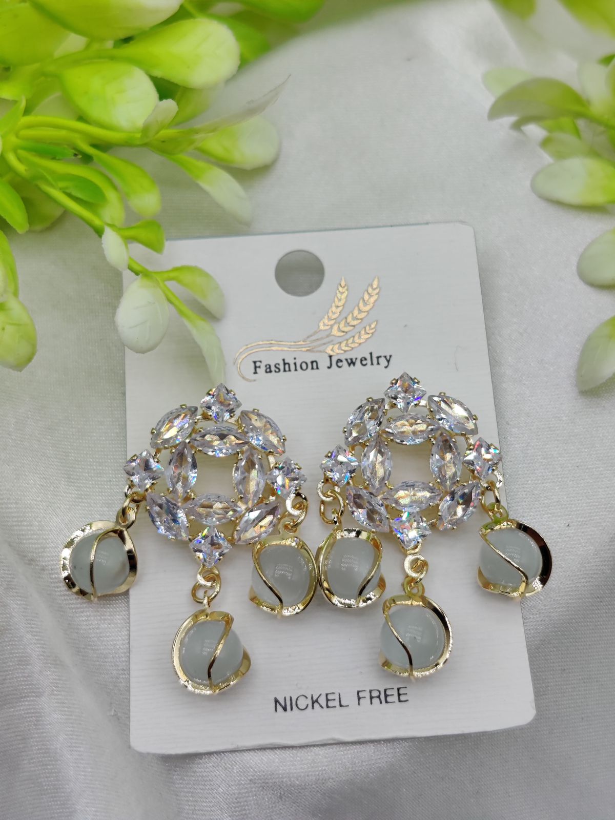 Imported Exquisite Crystal Halo Earrings with Chic Gemstone Dangles | Best Quality Artificial Earrings For Girls & Women - Image 3