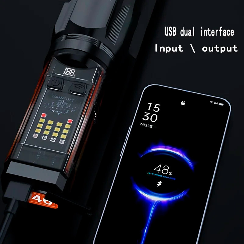 X-46 Multifunctional Flashlight - Telescopic Zoom, Type-C Charging, Power Bank & Multiple Light Modes - Image 8