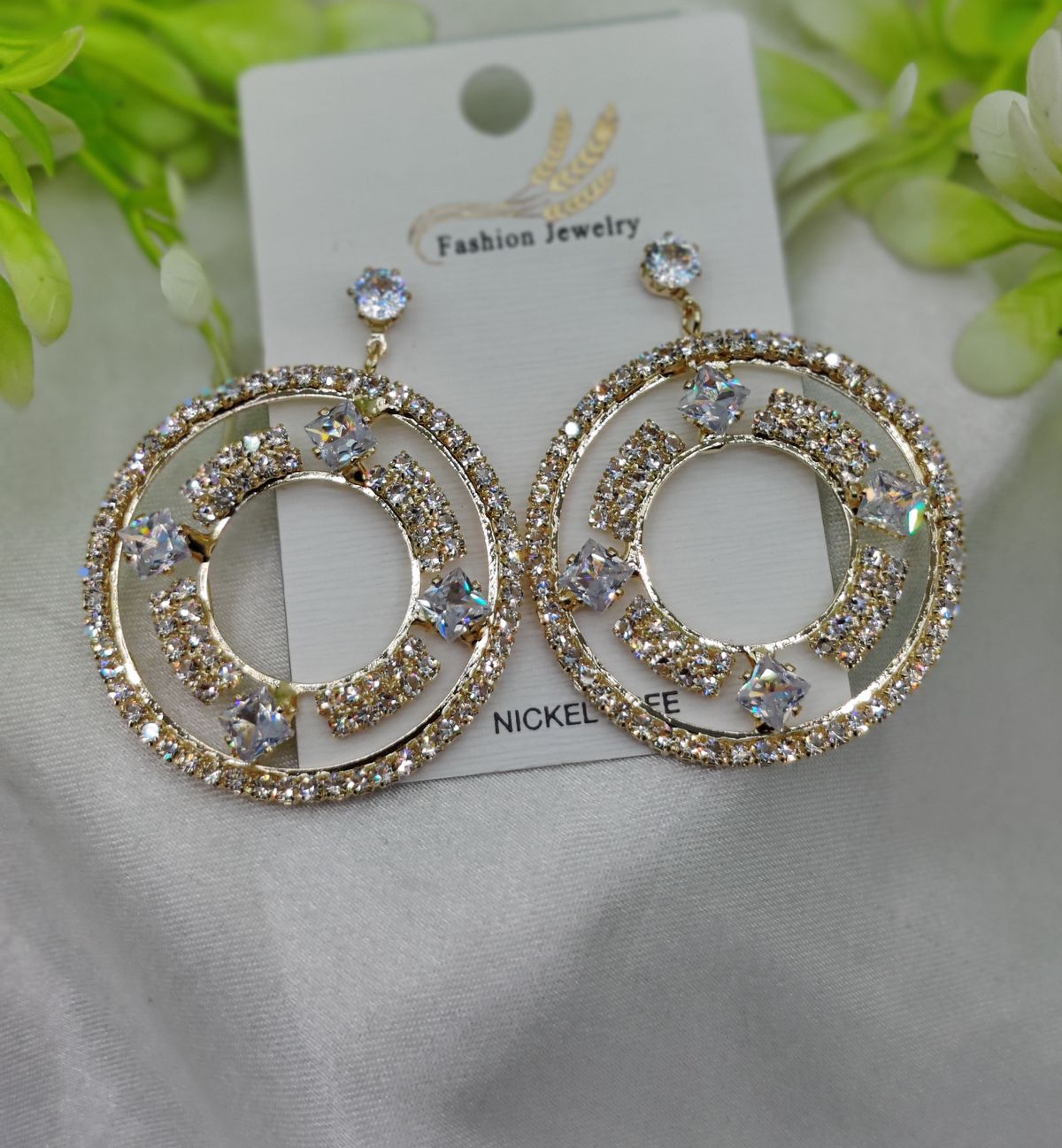 Imported Radiant Crystal Circle Drop Earrings - Elegant Statement Jewelry - Luxurious Gold Finish | Best Quality Artificial Earrings For Girls & Women - Image 2