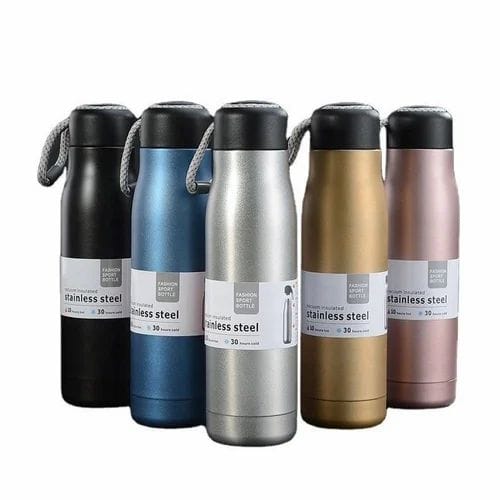 Stainless Steel Insulated Vacuum Water Bottle 550ml, Cola Shape, Leak Proof, with Strong Rope Cap | Hot & Cold Portable Thermos Water Bottle Thermo Mug Stainless Steel Vacuum Flask Mug Insulation Cup (Random Color) - Image 3