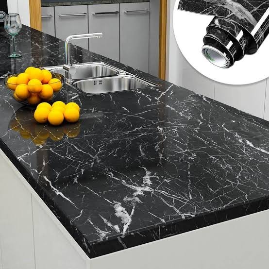 Self-Adhesive Kitchen Marble Sheet- Waterproof Heat Resistant Sheet for Living Room, Bathroom, Kitchen Countertops, Wall – Anti Oil And Heat Resistant Wallpaper Black Sheet ( 60 x 200 Cm ) - Image 3