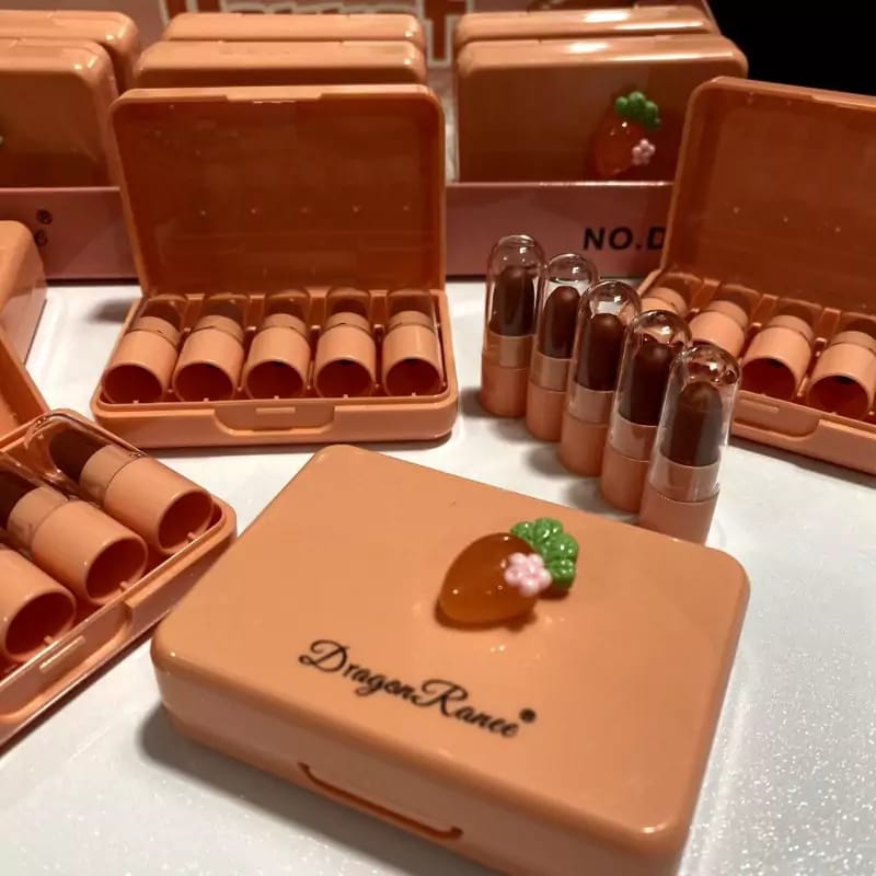 5 Pcs Dragon Ranee Carrot Mini Lipstick Set | Long Lasting Makeup Waterproof Lipstick (Random Color) - Image 3