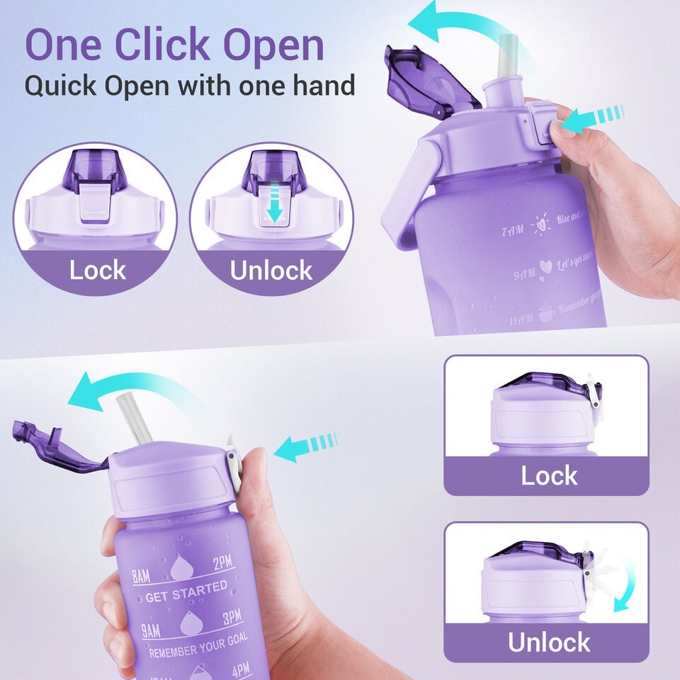 Sports Water Bottles 3 Pcs Set with Motivational Time Marker & Leak Proof Flip Top Lid (random color) - Image 3