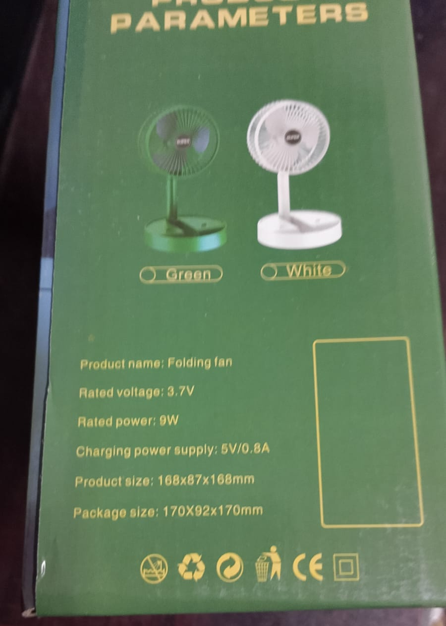 Rechargeable - Portable Telescopic Folding Fan Table Desk Fan | 3 Speeds Adjustable height Fan (Random color) - Image 2