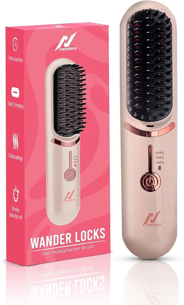 Compact and Portable Hair Styling: Nexlev HSB-04 Cordless Hair Straightener Brush - Image 3