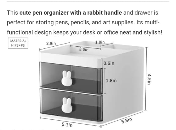 Rabbit handle clear desk organizer- perfect for pen ,makeup and jewellery etc (random color) - Image 2