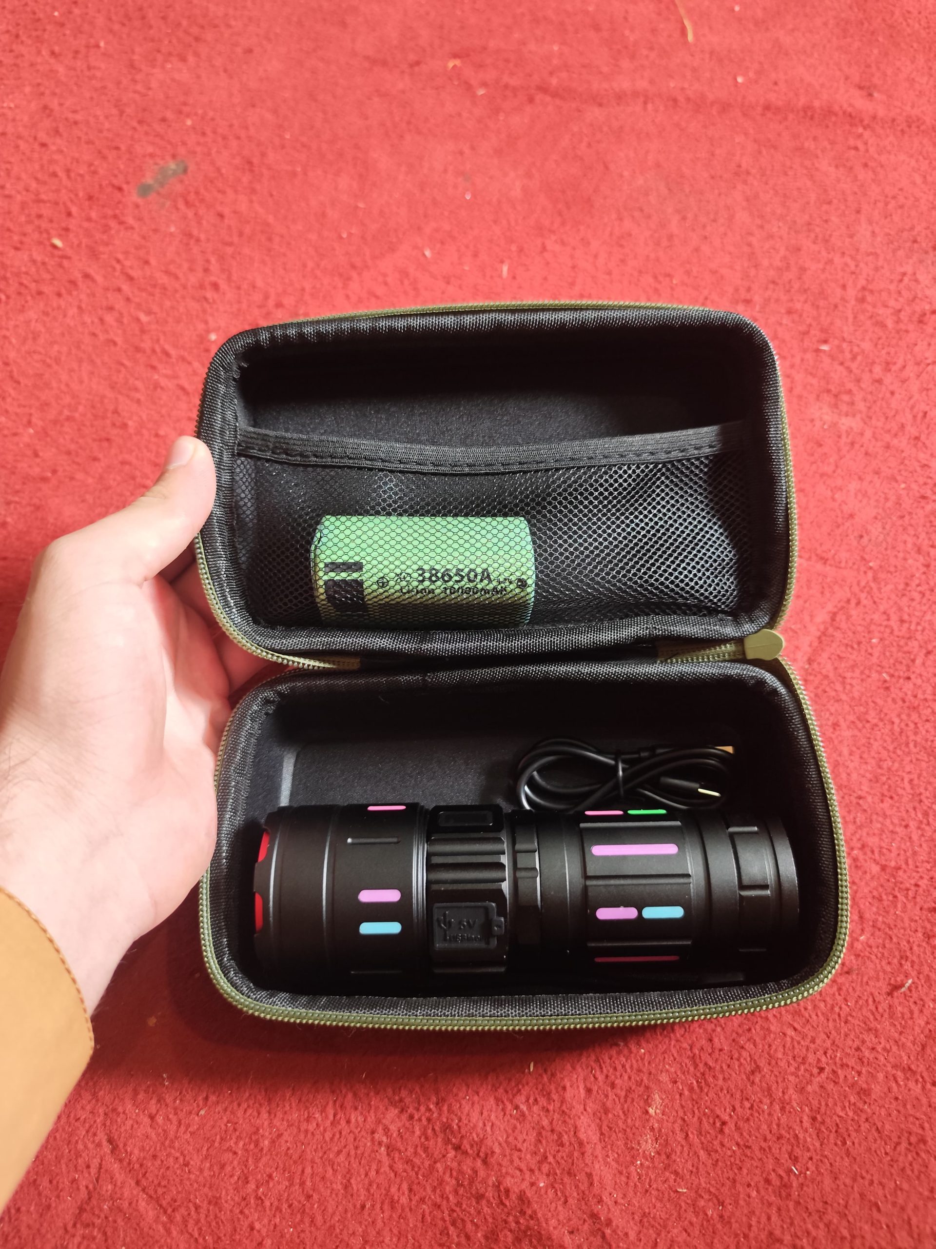 Tactical LED Flashlight Kit with Portable Green Hard Case - High-Powered, Rechargeable, Multi-Mode Light - Image 6