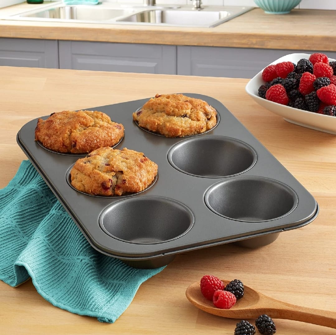6-Cup Muffin Pan - Non-Stick Carbon Steel Cupcake Baking Tray | Heavy Duty Standard Bakeware for Muffins, Cakes, Mini Pies & More - Image 3