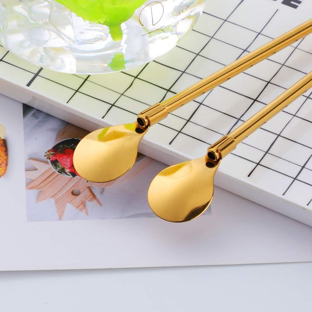 6-Piece Reusable Stainless Steel Straw Spoons with Cleaning Brush - Eco-Friendly - Image 4