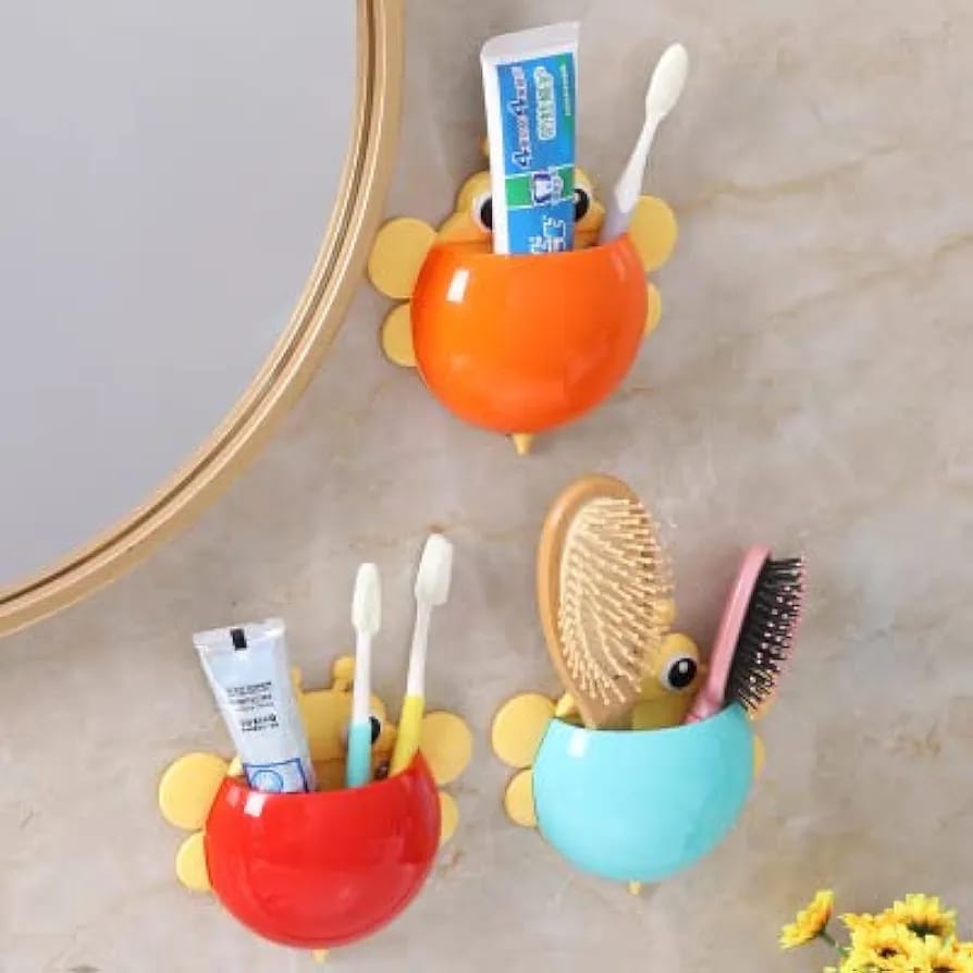 Bee Shaped Plastic Toothbrush Holder with Suction Hook - Cute Wall Mounted Toothbrush Stand for Kids & Travel (Random Colors) - Image 7
