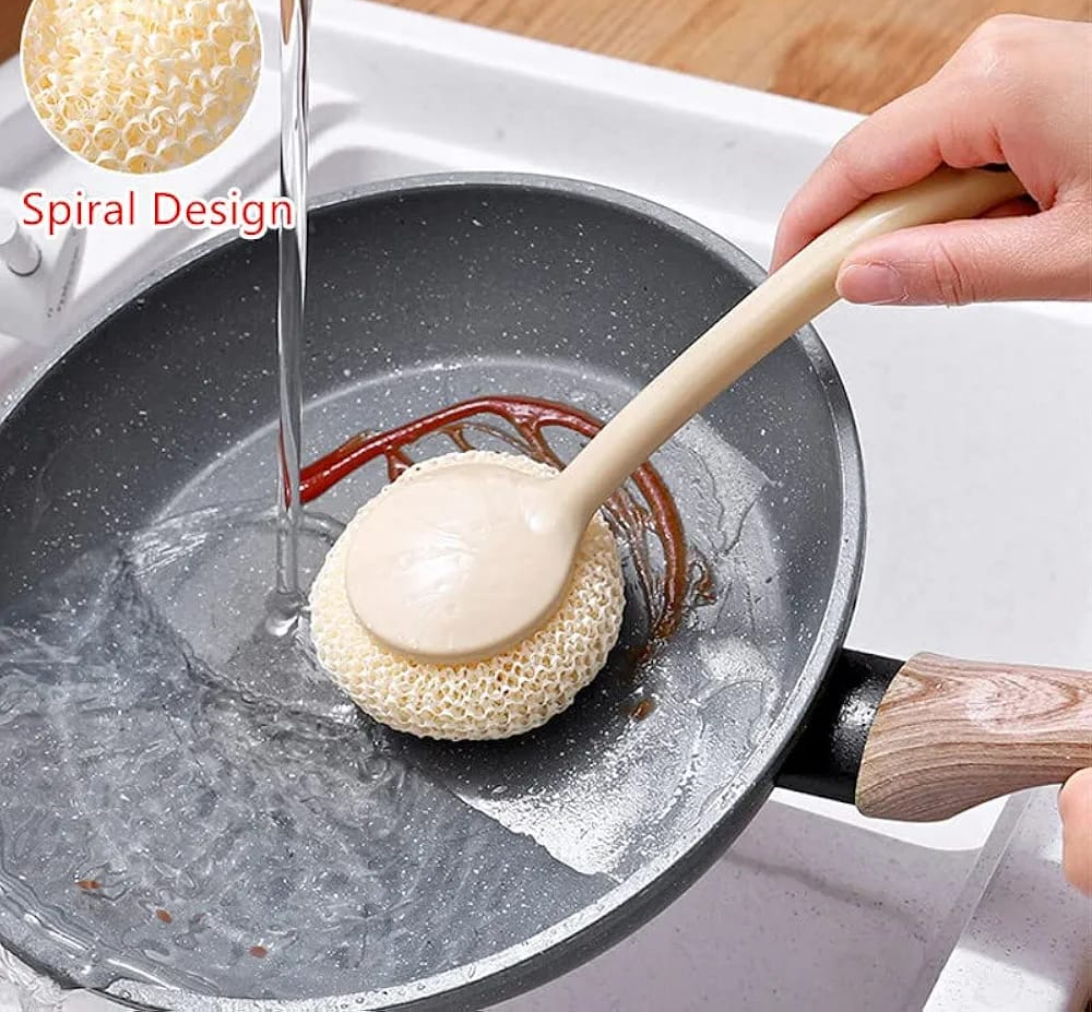 Multipurpose Fiber Cleaning Balls with Long Handle - Reusable Scrubbers for Kitchen & Household Cleaning (1 Handle & 3 Balls)(Random color) - Image 7