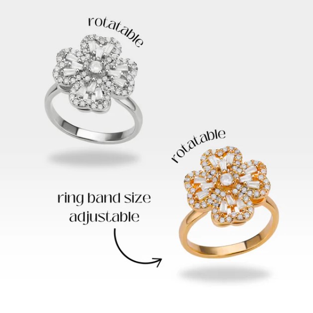 1 Piece Imported Dazzling Movable Floral Blossom Adjustable Rings - 2 Color Variants 🌟 | Luxurious Design Ring | Adjustable Ring | Ring For Girls & Women ✨ - Random Color - Image 4