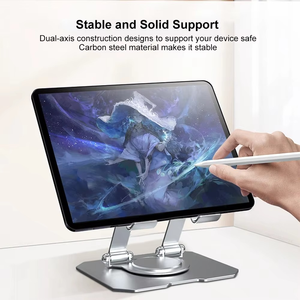 360° Rotating Metal Tablet & Mobile - Adjustable, Foldable, and Portable Desk Mount with Cooling Design for Phones, Tablets, and Small Devices, Device Cooling Stand | Stainless Steel Stand, Tablet Holder Stand - Random Color - Image 6
