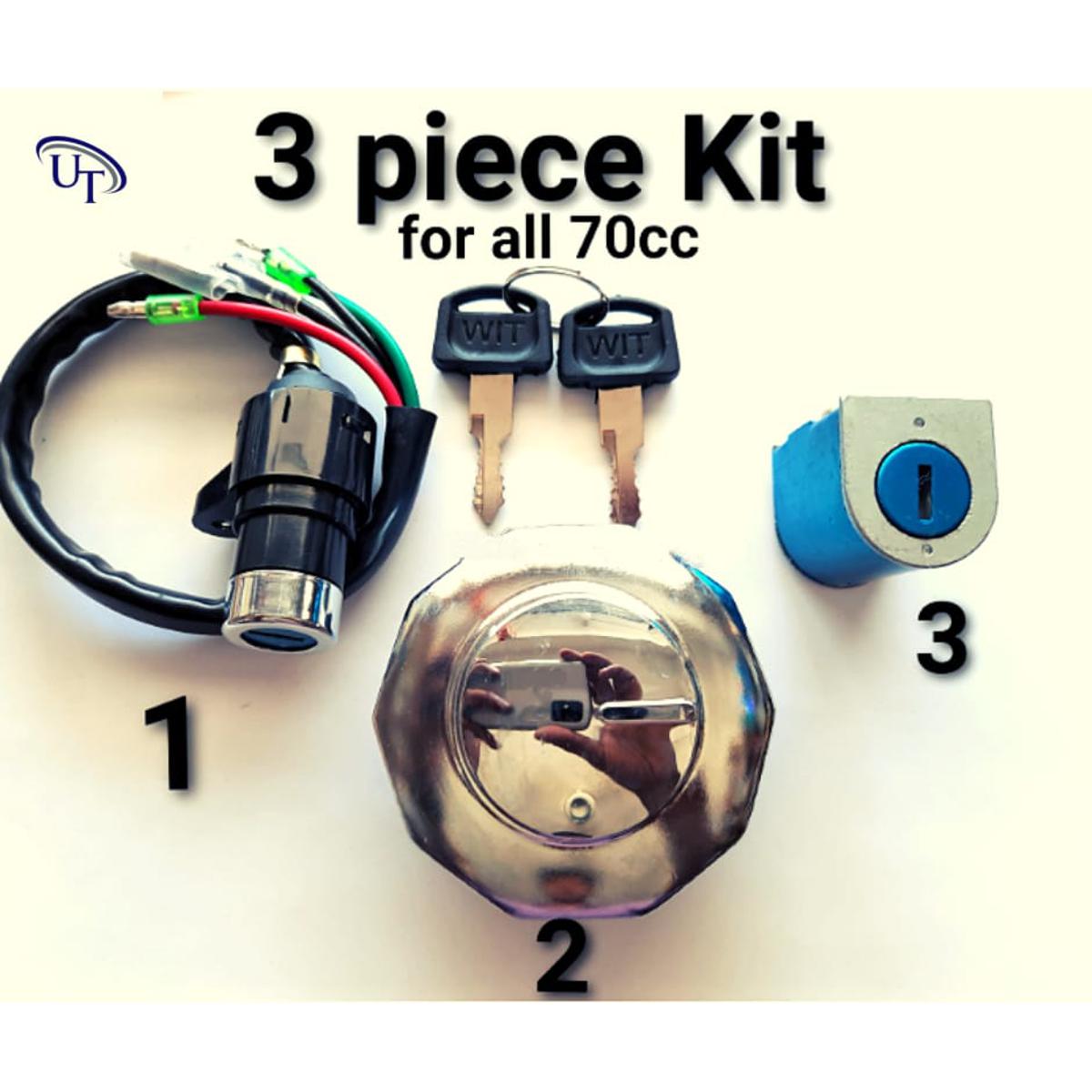 03 Pcs Lock Set For CD-70 Motorcycle and China Bike - 3 in 1 Lock Set - Best Quality Lock Set For Bike - Image 4