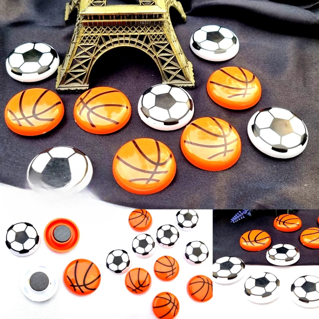 Basketball & Football Refrigerator Magnets - Set of 10 Durable Sports-Themed Decorative Magnets (1.5 x 1.5 Inches) - Image 3