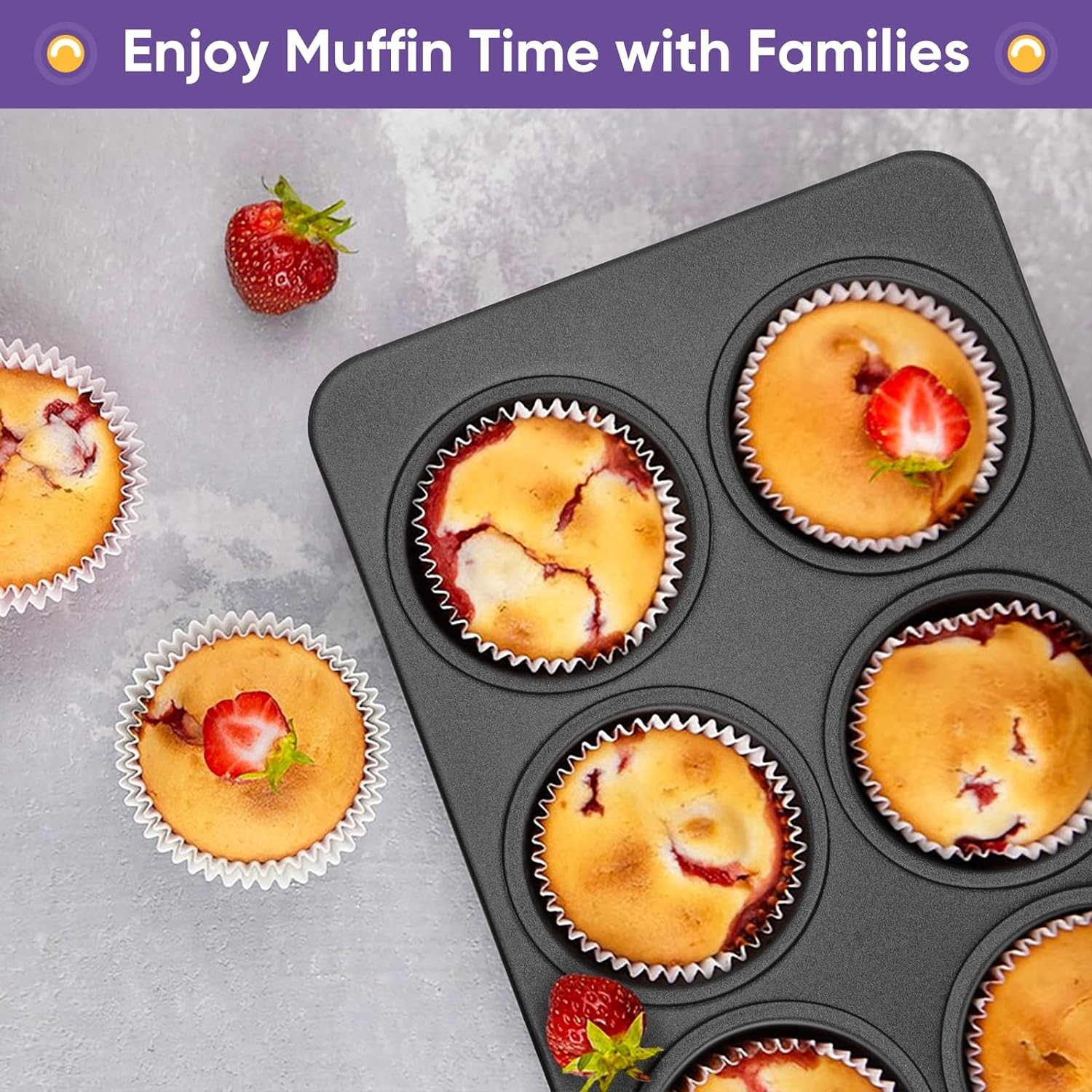6-Cup Muffin Pan - Non-Stick Carbon Steel Cupcake Baking Tray | Heavy Duty Standard Bakeware for Muffins, Cakes, Mini Pies & More - Image 7