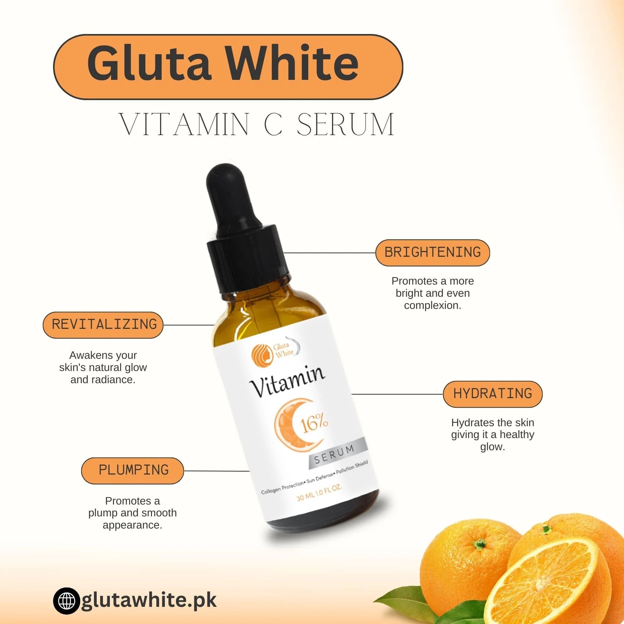 Vitamin C Serum for Face Glowing & Dark Spots | Gluta White Vitamin C 16% Serum | Best Quality Skin Care Serum | Serum For Glowing Serum - 30 ml - Image 3