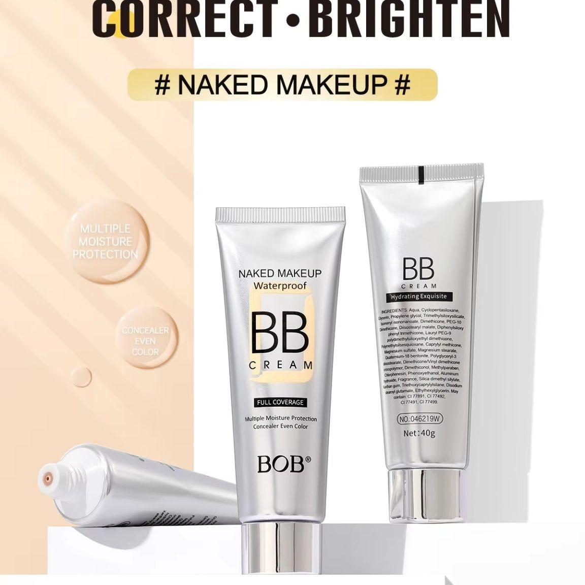 BOB Naked Makeup Waterproof Full Coverage BB Cream - 40 Gram Pack, Original Long-Lasting Formula - Image 8
