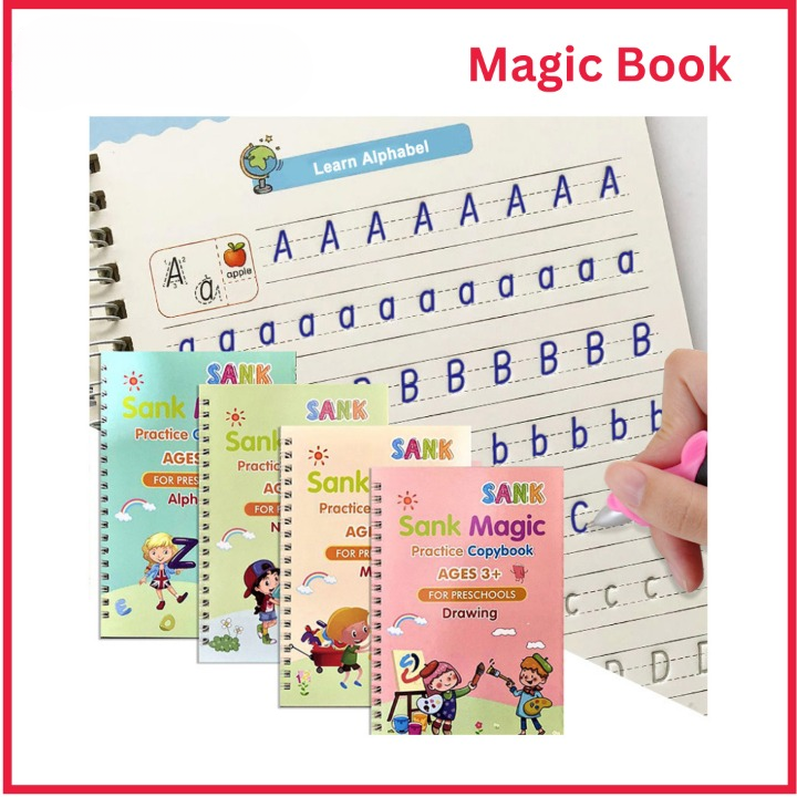 Set of 4 Sank Magic Learning Book with Magic Pen & 5 refills, Practice book For Montessori children Tracing Handwriting - Image 5