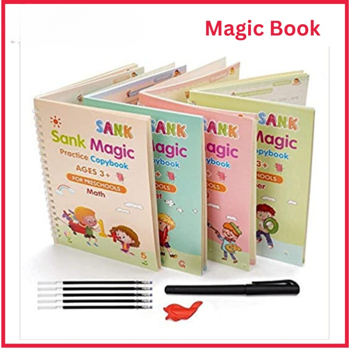 Set of 4 Sank Magic Learning Book with Magic Pen & 5 refills, Practice book For Montessori children Tracing Handwriting - Image 6