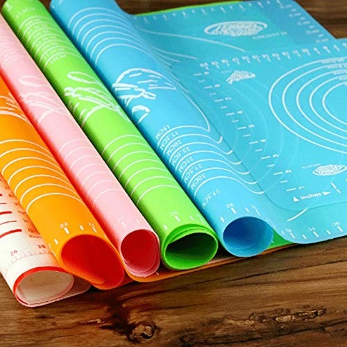 Silicone Pastry Mat - 14 Inch Round Non-Stick Baking Mat with Measurements - Food-Grade, Heat-Resistant, Reusable Rolling Surface for Dough, Pizza, Pie, and Fondant (Random Color)